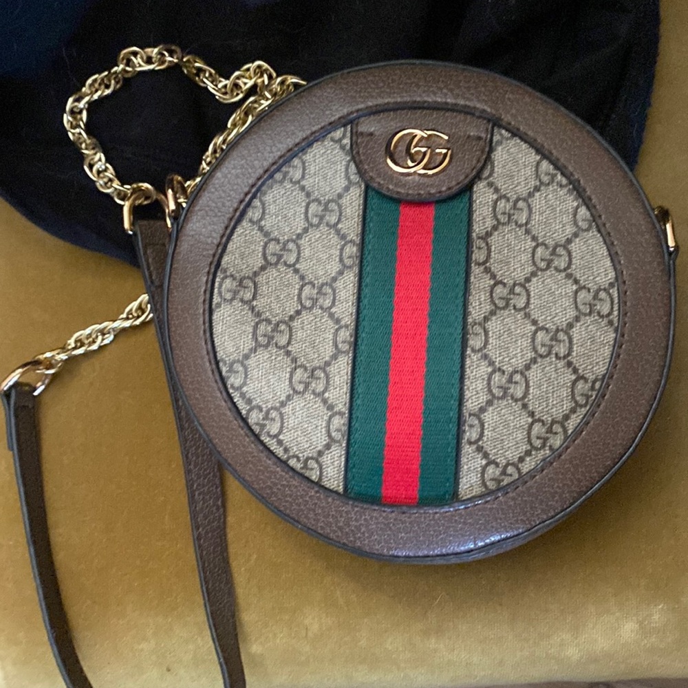 round handbag, great condition,gold chain, monogram